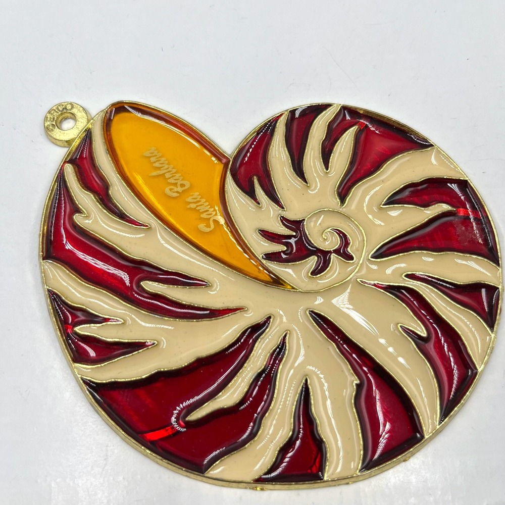 VTG GERCO Santa Barbara Nautilus Shell Pendant Suncatcher Stained Red Glass